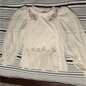 Self Esteem Cream Floral Blouse with Lace Sleeves